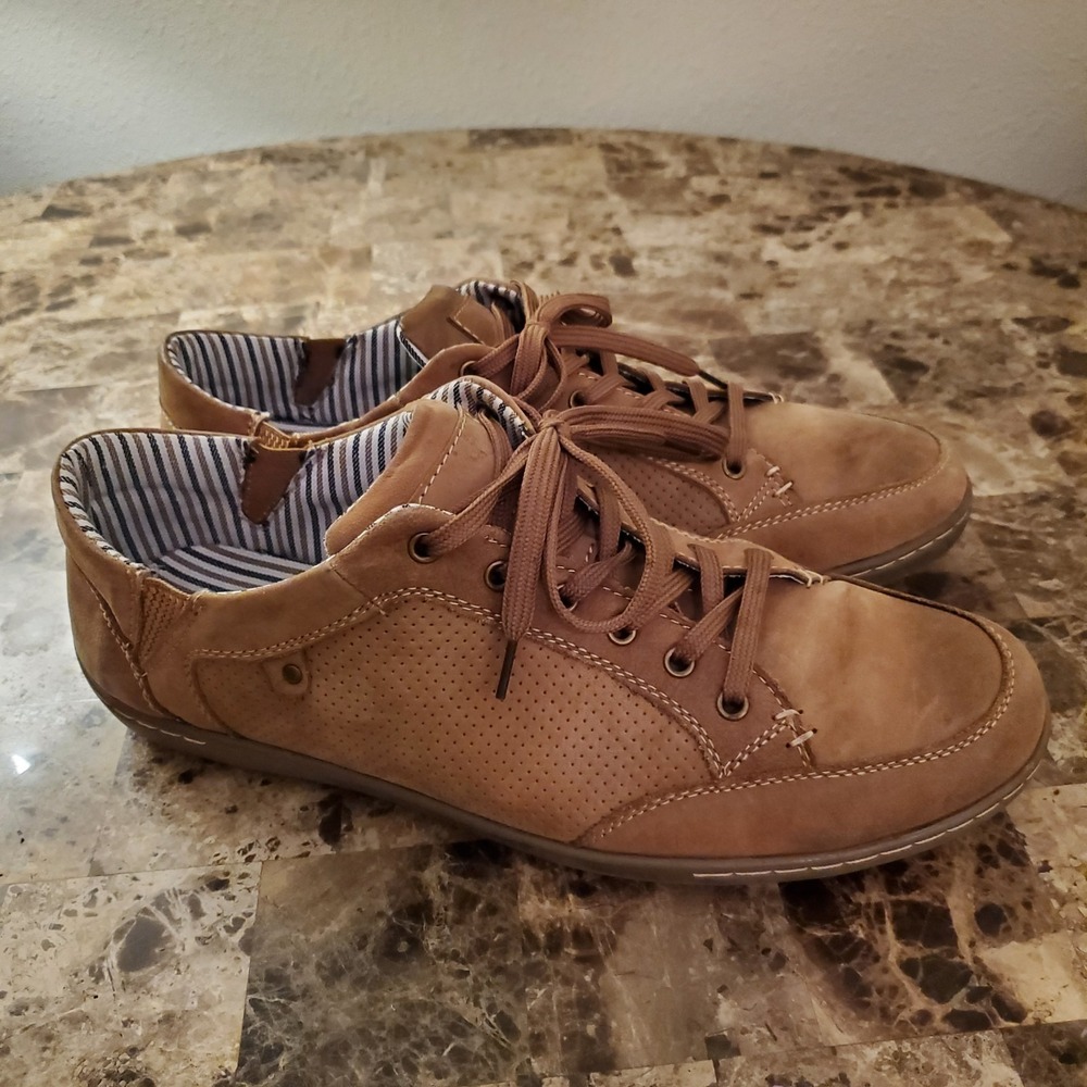 Muk Luks sz 12 men's lace up Brodi sneaker loafer brown cow leather casual
